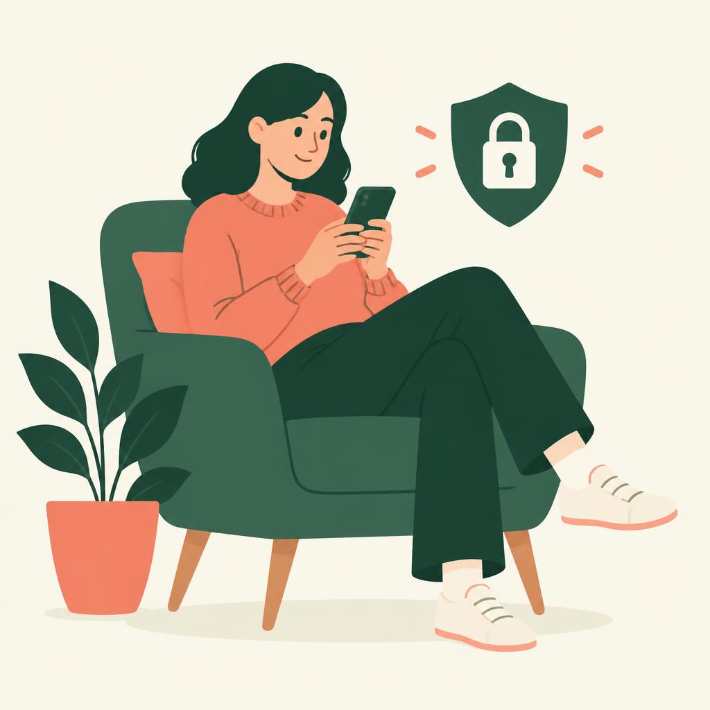 Illustration of a person safely texting on a phone with a privacy shield